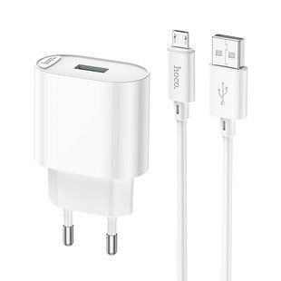 Сетевое зарядное устройство с кабелем HOCO C109A Fighter single port QC3.0 charger set(Micro) White