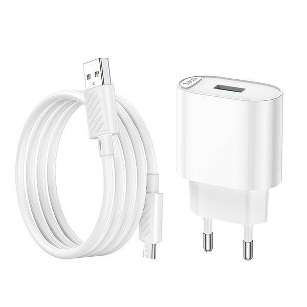 Сетевое зарядное устройство с кабелем HOCO C109A Fighter single port QC3.0 charger set(Micro) White