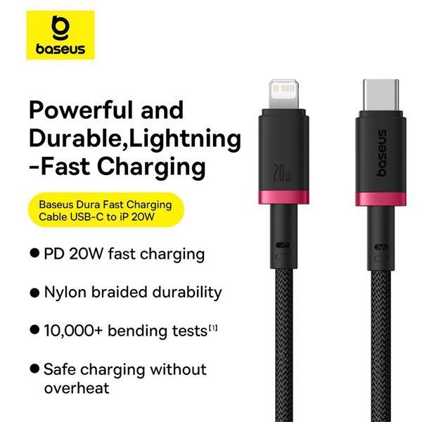 Кабель Baseus Dura Series Fast Charging Cable Type-C to iP 20W 2m Red+Black