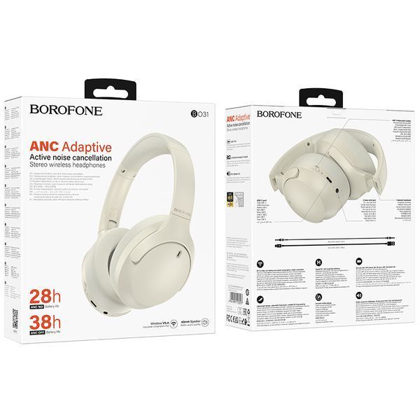 Беспроводные накладные наушники BOROFONE BO31 Prestige active noise Reduction BT headphones Milky white