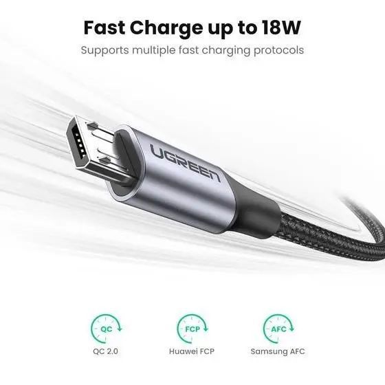 Кабель UGREEN US290 USB 2.0 A to Micro USB Cable Nickel Plating Aluminum Braid 2m (Black) (UGR-60148)