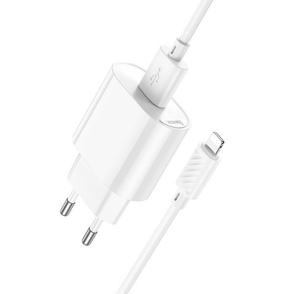 Сетевое зарядное устройство с кабелем HOCO C109A(10.5W) Fighter single port charger set(iP) White