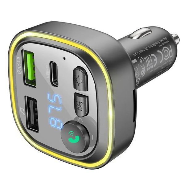 ОЗУ с FM-модулятором BOROFONE BC48 Broad QC3.0 car BT FM transmitter 18W Black