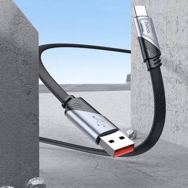 Кабель HOCO U119 USB для Type-C 5A, 1.2m, nylon, алюминиевые подключения, Black