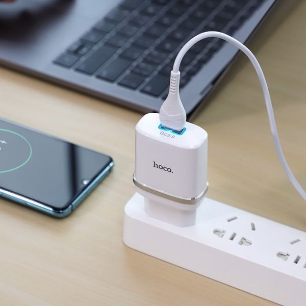 Сетевое зарядное устройство с кабелем HOCO C12Q Smart QC3.0 charger set(Type-C) 18W White