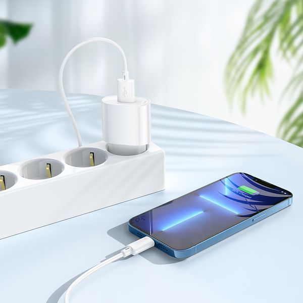 Сетевое зарядное устройство с кабелем HOCO C109A(10.5W) Fighter single port charger set(iP) White