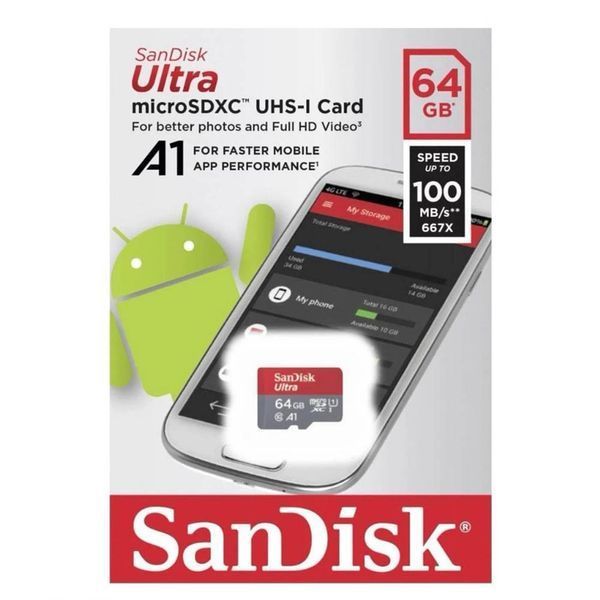 Карта памяти microSDXC (UHS-1) SanDisk Ultra 64Gb class 10 A1 (100Mb/s)