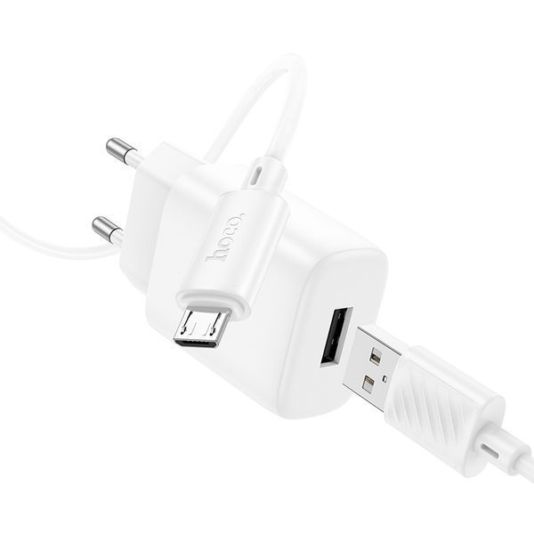 Мережевий зарядний пристрій з кабелем HOCO C134A Solid single-port charger set(Micro) White