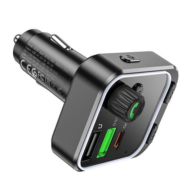ОЗУ с FM-модулятором BOROFONE BC53 Highway PD20W+QC3.0 car BT FM transmitter 18W Black