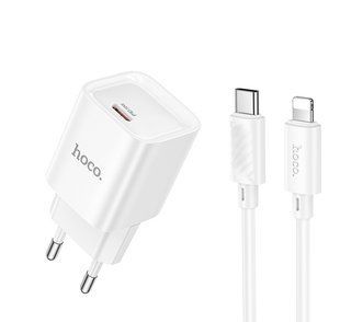 Сетевое зарядное устройство с кабелем HOCO C146A Charm single port PD20W Charger Set (C to iP) (EU) White