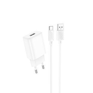 Мережевий зарядний пристрій з кабелем HOCO C134A Solid single-port charger set(Type-C) White
