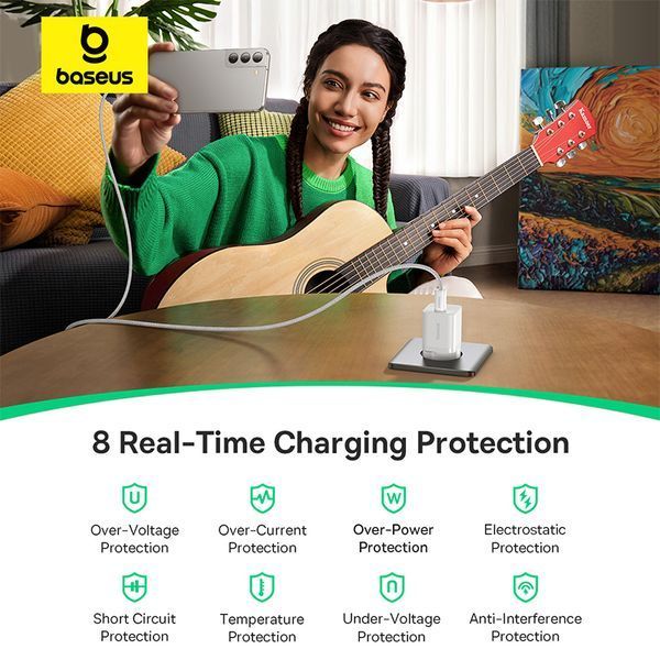 Мережевий зарядний пристрій з кабелем Baseus GaN5 Fast Charger (mini) 1C 25W EU Moon White (with: Fast Charging Data Cable Type-C)