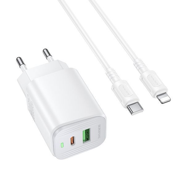 Сетевое зарядное устройство с кабелем BOROFONE BAS83A Star PD20W+QC3.0 Charger Set (C to iP) (EU) White