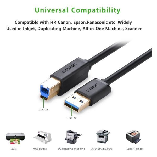 Кабель UGREEN US210 USB 3.0 AM to BM Print Cable 2m (Black)(UGR-10372)