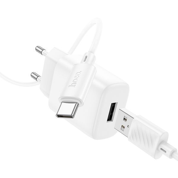 Сетевое зарядное устройство с кабелем HOCO C134A Solid single-port charger set(Type-C) White