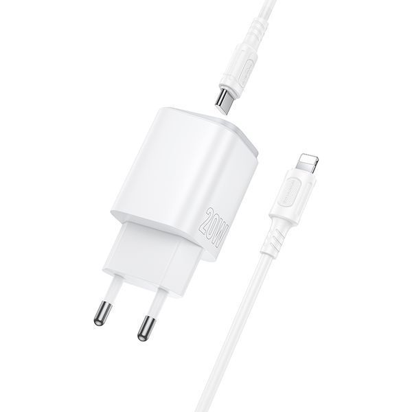 Сетевое зарядное устройство с кабелем BOROFONE BAS83A Star PD20W+QC3.0 Charger Set (C to iP) (EU) White