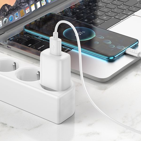 Сетевое зарядное устройство с кабелем HOCO C134A Solid single-port charger set(Type-C) White