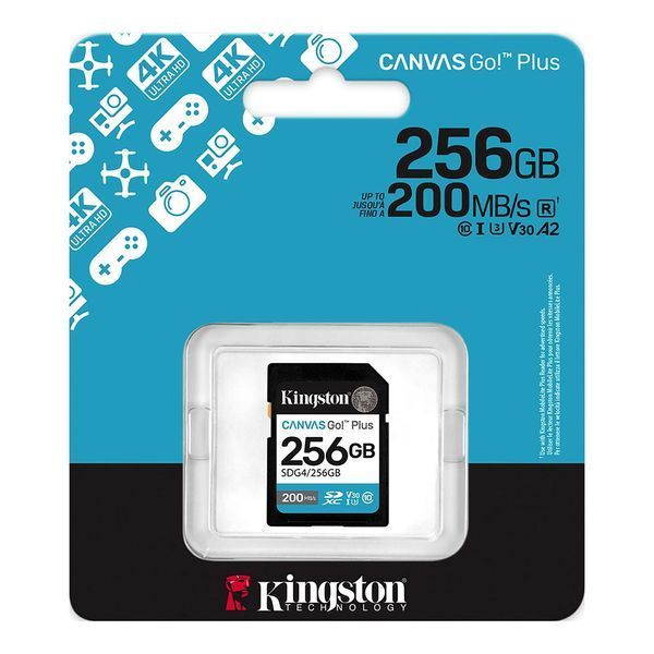 Карта пам'яті SDXC (UHS-1 U3) Kingston Canvas Go! Plus 256Gb class 10 A2 V30 (R200MB/s, W160MB/s)