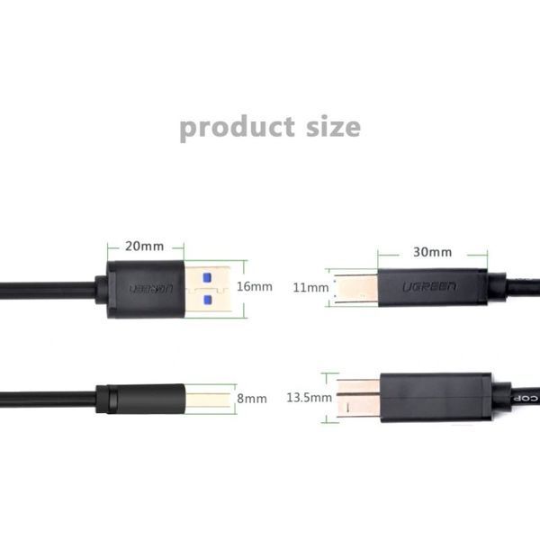 Кабель UGREEN US210 USB 3.0 AM to BM Print Cable 2m (Black)(UGR-10372)