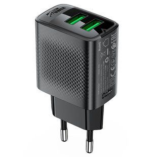 Мережевий зарядний пристрій ACEFAST A86&nbsp;12W (USB-A+USB-A) dual port charger Black