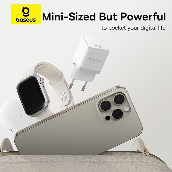 Сетевое зарядное устройство с кабелем Baseus Palm Fast Charger 1C 30W EU Moon White
