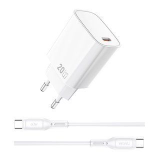 Сетевое зарядное устройство с кабелем WIWU 20W Essen GaN Fast Charger+ Cable Combo Wi-G007 C-C EU White