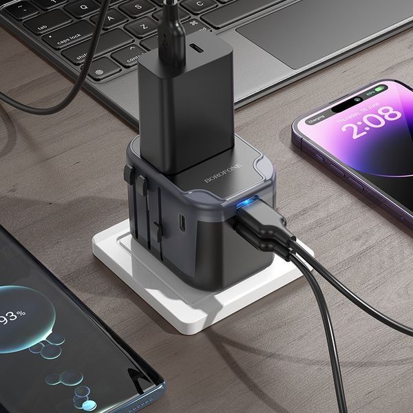 Сетевое зарядное устройство BOROFONE BAC12 Leader 3-port(1C2A) universal conversion charger Black