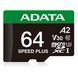 Карта памяти microSDXC (UHS-1 U3) A-DATA SPEED PLUS 64Gb Class 10 V30 A2 (R-160Mb/s W140Mb/s) (adapter SD)