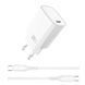 Сетевое зарядное устройство с кабелем WIWU 20W Essen GaN Fast Charger+ Cable Combo Wi-G007 C-C EU White