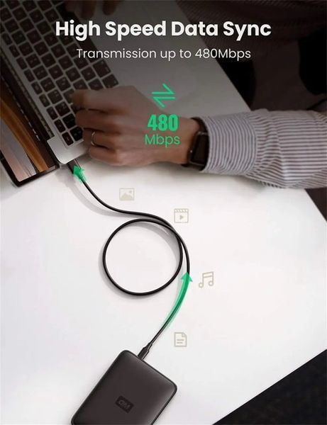 Кабель UGREEN USB 2.0 A Male to Mini 5 Pin Male Cable 2m (Black)