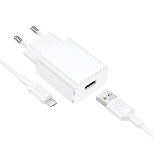 Сетевое зарядное устройство BOROFONE BA110A Lemi single port charger set (Micro) (EU) White