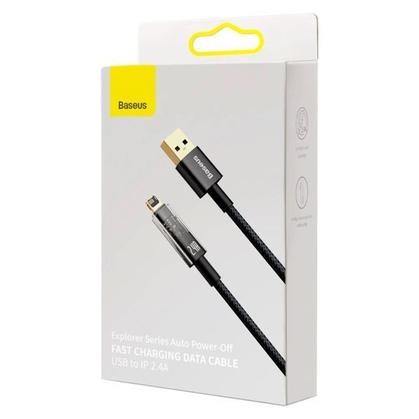 Кабель Baseus Explorer Series Auto Power-Off Fast Charging Data Cable USB to IP 2.4A 1m Black