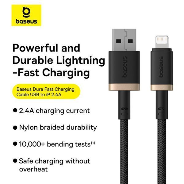 Кабель Baseus Dura Series Fast Charging Cable USB to iP 2.4A 1m Gold+Black