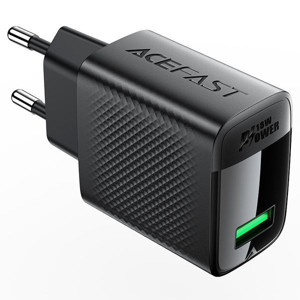 Мережевий зарядний пристрій з кабелем ACEFAST A90 QC18W GaN single USB-A charger set (P3) (EU) Black