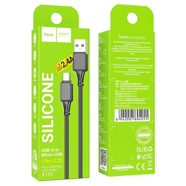 Кабель HOCO X101 Assistant silicone charging data cable Micro Black