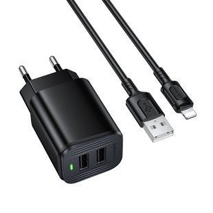 Сетевое зарядное устройство для BOROFONE BAS81A Star dual-port charger set (iP) (EU) Black