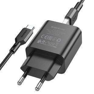 Мережевий зарядний пристрій з кабелем BOROFONE BA72A Spring single port QC3.0 charger set(Type-C) 18W Black