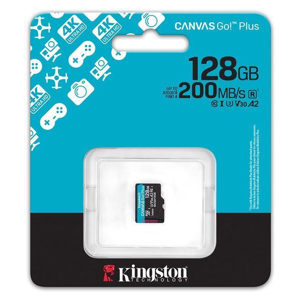Карта памяти microSDXC (UHS-1 U3) Kingston Canvas Go! Plus 128Gb class 10 A2 V30 (R200MB/s)