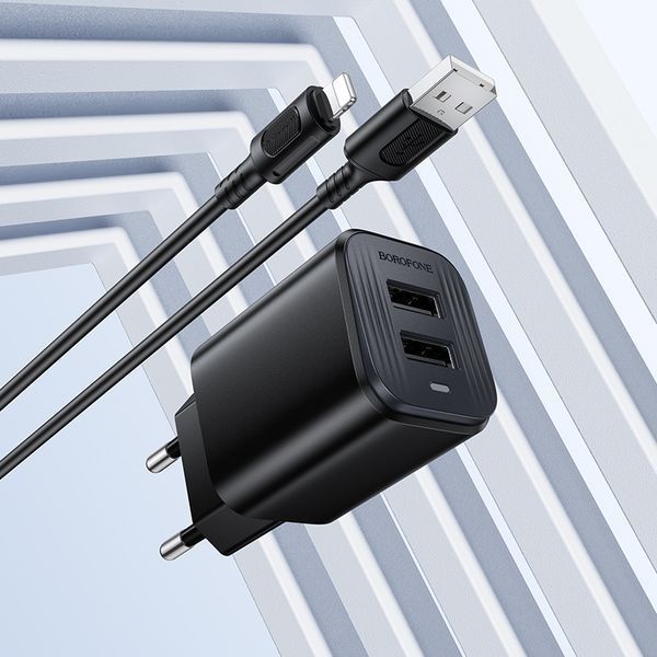 Сетевое зарядное устройство для BOROFONE BAS81A Star dual-port charger set (iP) (EU) Black