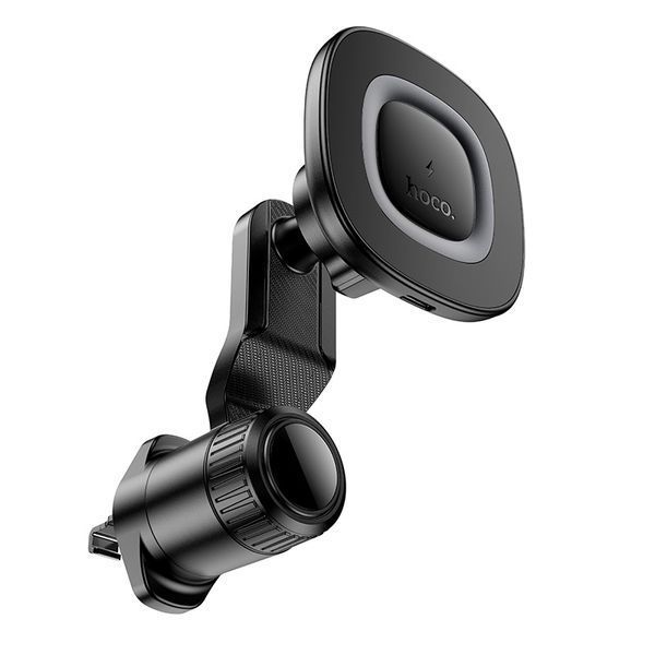 Автотримач для телефона з БЗП HOCO HW30 Crown magnetic wireless charging car holder (air outlet) Black Metal Gray