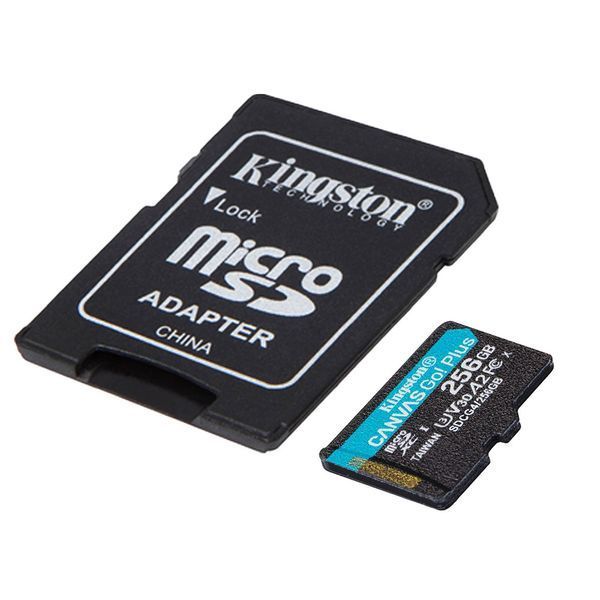 Карта памяти microSDXC (UHS-1 U3) Kingston Canvas Go! Plus 256Gb 10 A2 V30 (R200MB/s, W-160MB/s) (adapter SD)