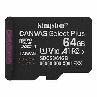 Карта пам'яті microSDXC (UHS-1) Kingston Canvas Select Plus Gen3 64Gb class 10 А1 (R-100MB/s)
