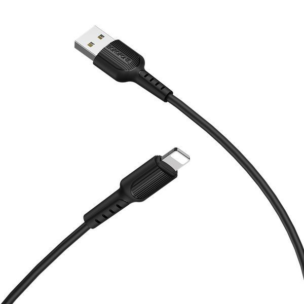 Кабель BOROFONE BX16 USB to iP 2A, 1m, PVC, TPE connectors, Black