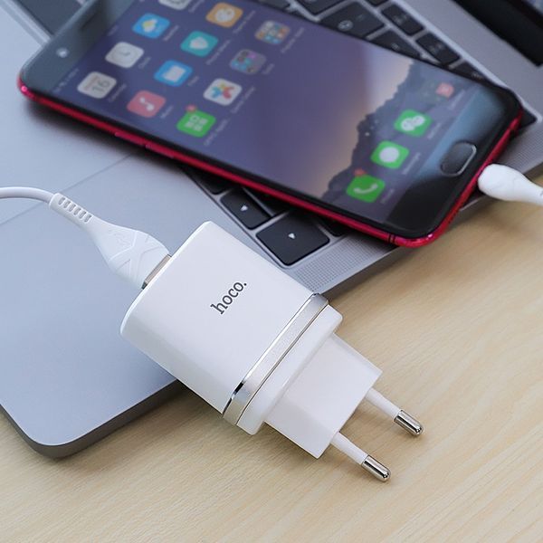Сетевое зарядное устройство с кабелем HOCO C12Q Smart QC3.0 charger set(Micro) 18W White