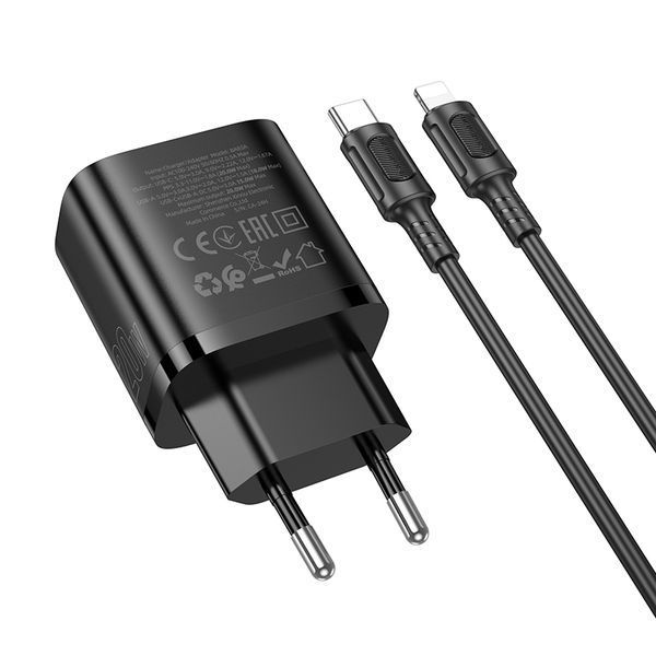 Мережевий зарядний пристрій з кабелем BOROFONE BA83A Flare star PD20W+QC3.0 charger set(C to iP) Black