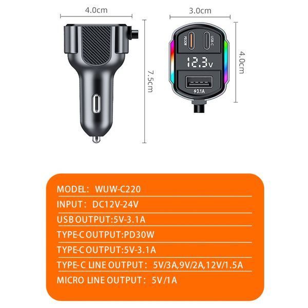 Автомобильное зарядное устройство с FM модулятором WUW-C220 Black