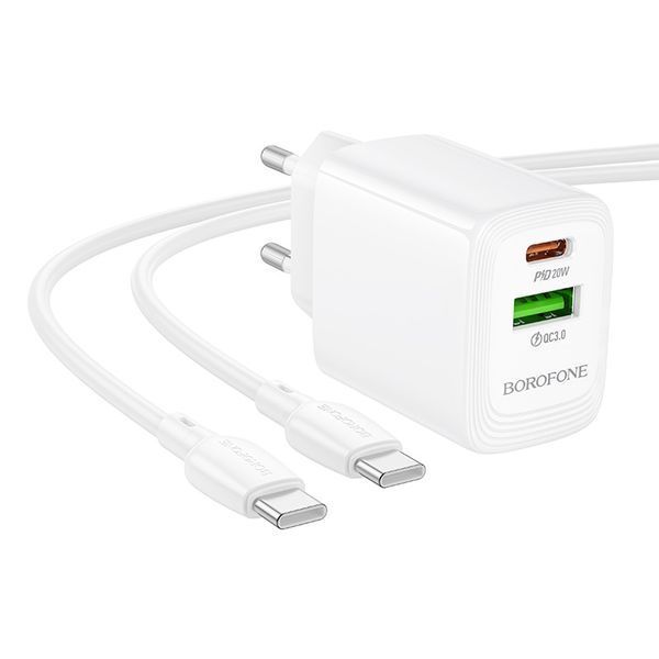 Сетевое зарядное устройство с кабелем BOROFONE BN27 Fuente PD20W+QC3.0 charger set (C to C) (EU) White