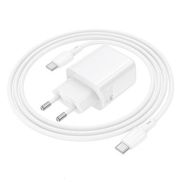 Сетевое зарядное устройство с кабелем BOROFONE BN27 Fuente PD20W+QC3.0 charger set (C to C) (EU) White