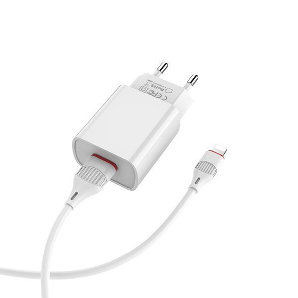 Сетевое зарядное устройство с кабелем BOROFONE BA20A Sharp single port charger set(Lightning) 10.5W White
