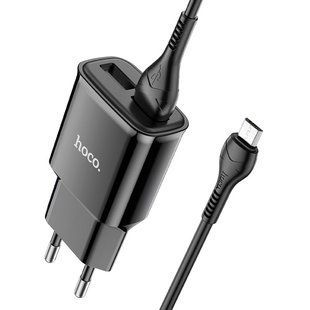 Мережевий зарядний пристрій з кабелем HOCO C88A Star round dual port charger set(Micro) 12W Black